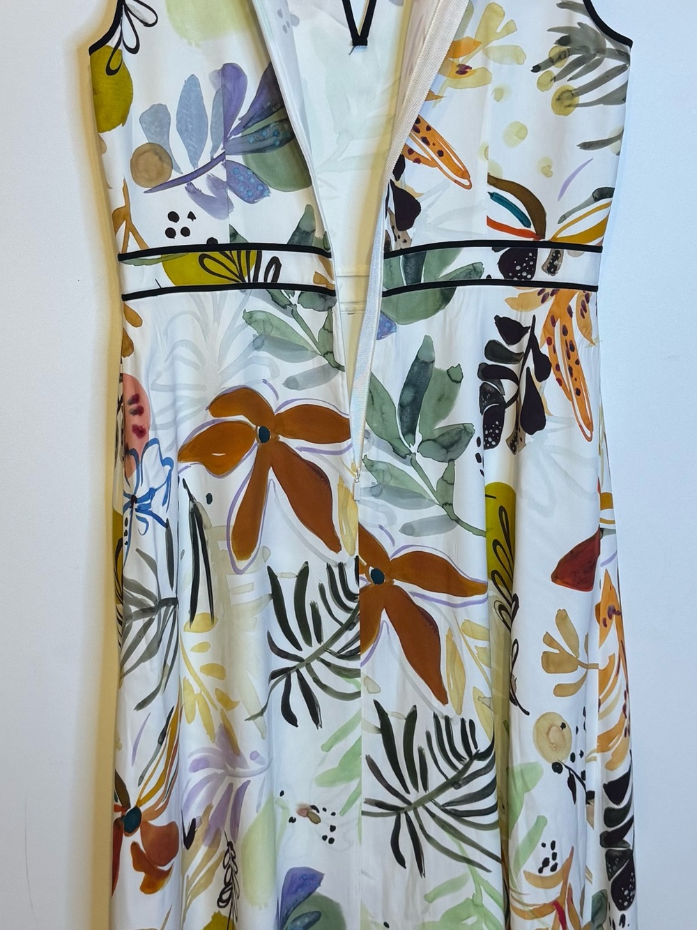 Classy Lafayette 148 New York White Botanical Print MIDI Sz 10 - Picture 12 of 13